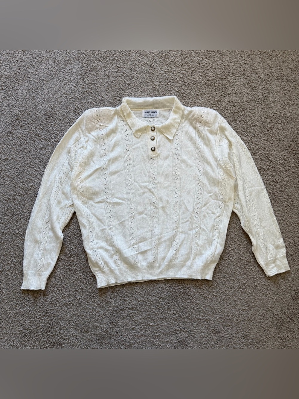 VTG ~ 1980s ~ Alfred Dunner ~ Ivory Knit Pullover Pointelle Sweater ~ Size XL